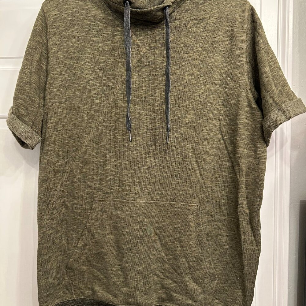 Adidas Hoodie Army Green Sweatshirt Short Sleeve Pullover Logo Mens L